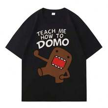 Camisetas Urbanas Divertidas con Estampado del Meme de Domo Kun, Cuello Redondo, para Hombre y Mujer, de Alta Calidad, Casual, Pure Co - Negro - Ver 1