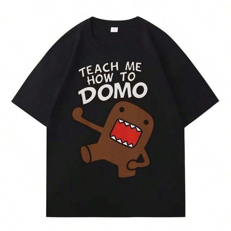 Camisetas Urbanas Divertidas con Estampado del Meme de Domo Kun, Cuello Redondo, para Hombre y Mujer, de Alta Calidad, Casual, Pure Co - Negro - Ver 1