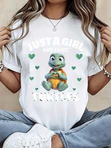 Camiseta Blanca de Mujer ModernoWomen con Estampado de Tortuga de Dibujos Animados y Corazones, Diseño Casual para Uso Diario, para Amantes de las Tortugas, Ropa Casual - Blanco - Ver 6