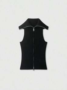 Blusa de punto de unicolor versátil y casual para mujer - Negro - Ver 6