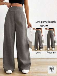 Pantalones de mujer casuales de cintura alta asimétricos con piernas anchas - Café integral 2 - Ver 8