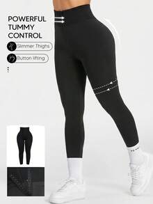 Quần legging bó sát đùi cạp cao giúp thon gọn, kiểm soát vùng bụng và nâng mông dành cho nữ. - màu đen - Xem 1