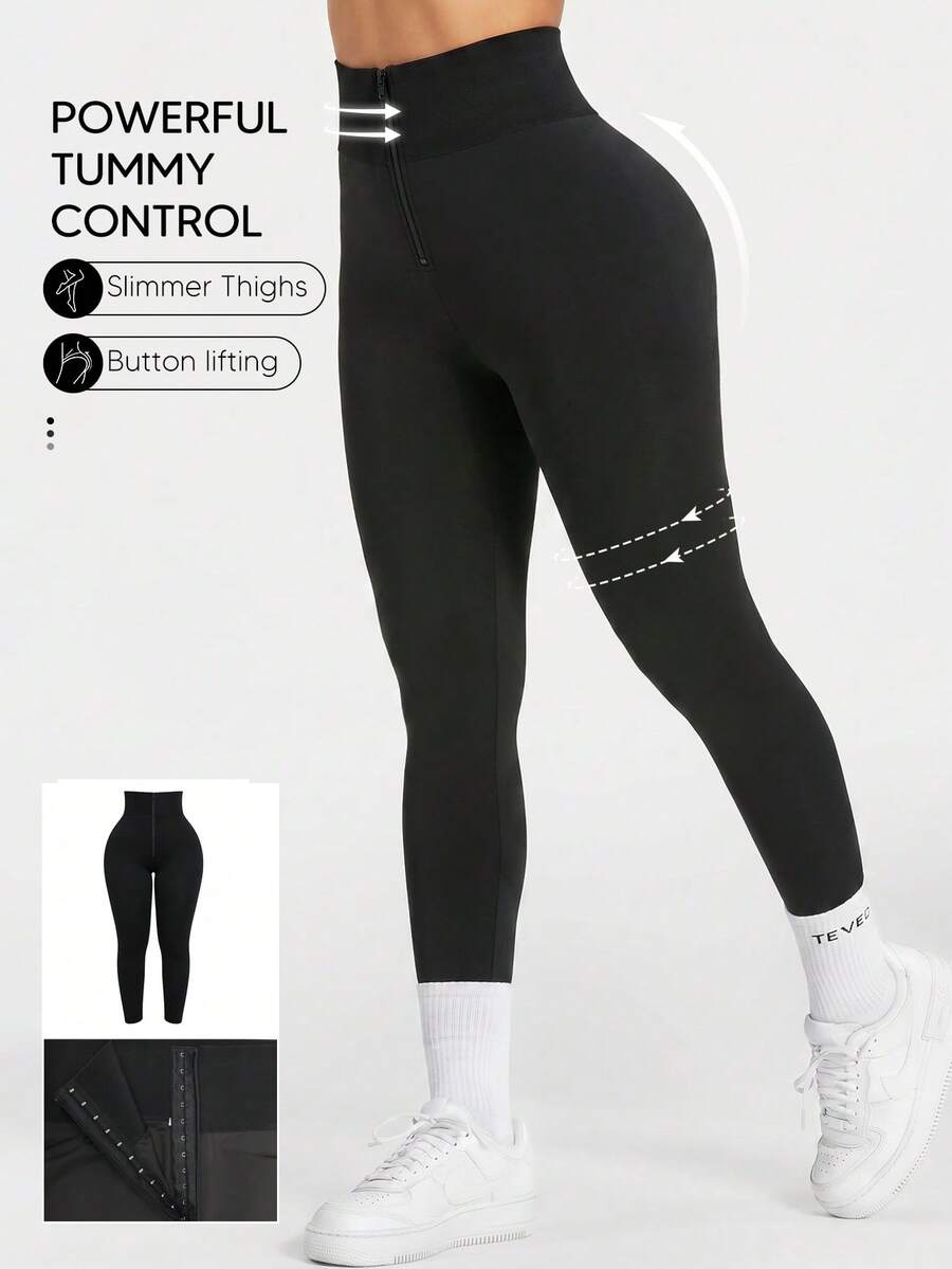 Quần legging bó sát đùi cạp cao giúp thon gọn, kiểm soát vùng bụng và nâng mông dành cho nữ. - màu đen - Xem 1