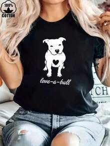 Camiseta Casual Happy Valentine's Day Wo's Love-A-Bull Apbt Pit Bull, Camiseta Casual de Cuello Redondo de Algodón Puro Grueso para Mujer (1 Pieza) - Negro - Ver 6