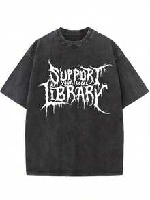 Camiseta Oversize Lavada de 230g, Apoya tu Biblioteca Local, Regalo para Bibliotecarios, Camiseta Gótica, Camiseta Casual Unisex de Manga Corta y Cuello Redondo, Ropa Transpirable y Elegante para el Verano, Regalo Ideal para Amigos y Familiares, Camiseta de Talla Grande Adecuada para Todas las Temporadas, El Regalo Perfecto para Él - Negro - Ver 1