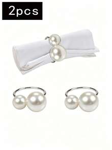 1-50pcs High-End Hotel Restaurant Table Decor Large And Small Pearl Napkin Rings, Suitable For Wedding, Holiday Table Decoration - Silver - View 12