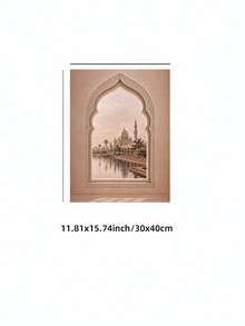 1 pieza Impresión artística sin marco de ventana arqueada de mezquita, minarete, palmera, Eid Al-Adha, Año Nuevo Islámico, póster para dormitorio, dormitorio, vuelta a la escuela, póster de moda, regalo de decoración de habitación - sin marco - Ver 13