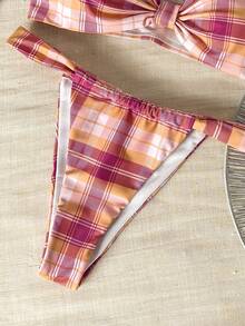 Women's Plaid Bikini Set, Spring/Summer Beach Vacation - Red - View 7