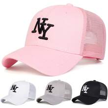 1pc Women's NY Trucker Hat, Personalized Letter Embroidery Baseball Cap, Streetwear Fashion Mesh Cap, Outdoor Sun Protection Casual Hat For Spring Autumn Travel Beach Holiday - Multicolor - View 9