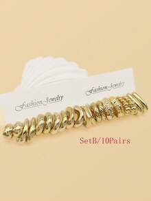 10-40 Pairs, Latest European & American Fashion Style, Plastic & ABS Material, Fashionable Gold Plated C-Shaped Hoop Earrings, Popular Women Earrings - Gold - View 3