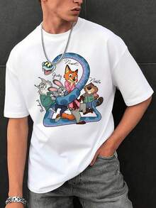 Disney Officially Licensed *Zootopia* Character Group Print Crew-Neck T-Shirt-A Casual, Street-Style Top Designed Exclusively For Boys. Crafted From Ultra-Soft, Breathable Fabric, It Is The Perfect Choice For Everyday Wear And Visits To Theme Parks. - White - View 1