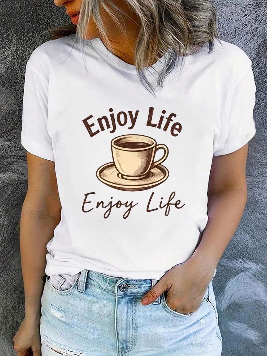 Camiseta de manga corta estampada para mujer con cuello redondo, moderna y casual, lavable a máquina, ajuste cómodo, estampado plano 2D, Blusas Para Mujer Casual 2D. - Blanco_10 - Ver 1