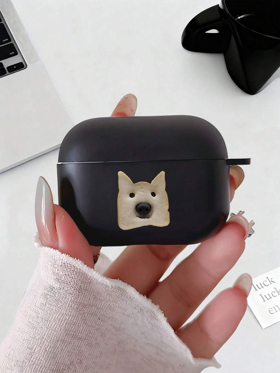 1 chiếc ốp tai nghe màu đen họa tiết bánh mì nướng và chú chó ngộ nghĩnh, phù hợp với 4/ 1/ 2/ 3/ Pro/ Pro2/ Pro3, một món quà Giáng sinh đơn giản và phong cách. - màu đen - Xem 1