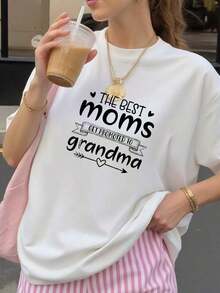 1 pieza Camiseta gráfica divertida para mujer con la frase "Las mejores mamás son promovidas a abuela", camiseta de 180 g/m², negra con texto, regalo para el Día de la Madre, 180 g, 100% algodón. - Blanco 3 - Ver 9