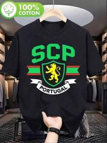 2026 -Shirt, Kids Tee, Soccer Jersey, Boys Summer Outfits, Family Matching Outfit, Y2K Shirt,Men'S SCP Portugal Club Graphic Tee - Featuring A Green And Yellow Shield Design, Summer Wear, This Casual Shirt Offers A Regular Fit, Short Sleeves, A Round Neck Boy Clothes, Girls Clothes,% Cotton Soccer-Shirt, Sports Fan Adult And Children's Sizes - Negro - Ver 6