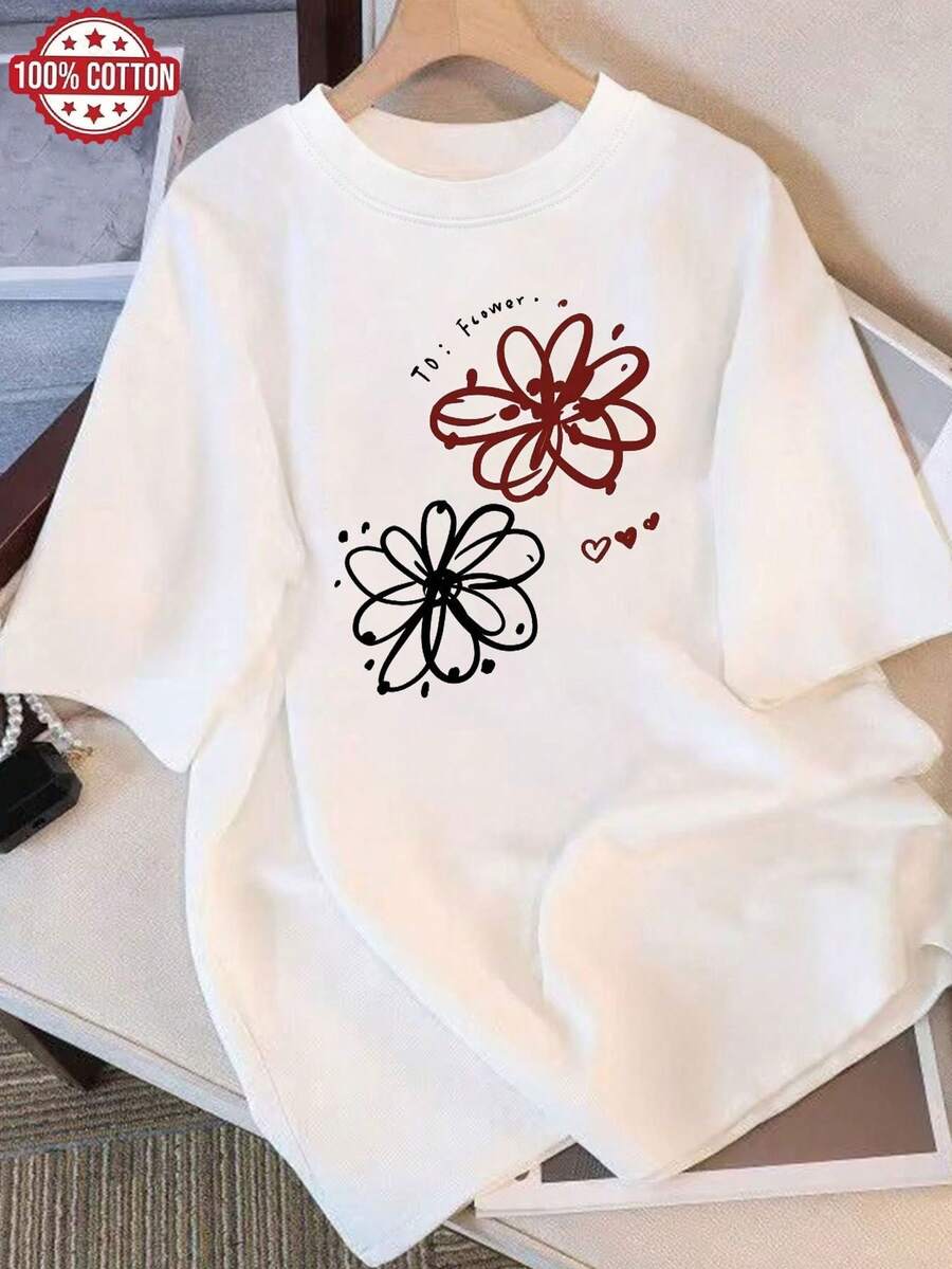 Camiseta de Mujer: Camiseta de Verano Moderna de Algodón Puro, Cuello Redondo Holgado, Ropa Versátil para Mujer, Camiseta Casual Cómoda para Adolescentes, Tops de Manga Corta Vibrantes y Juveniles para Uso Diario. - Blanco - Ver 1