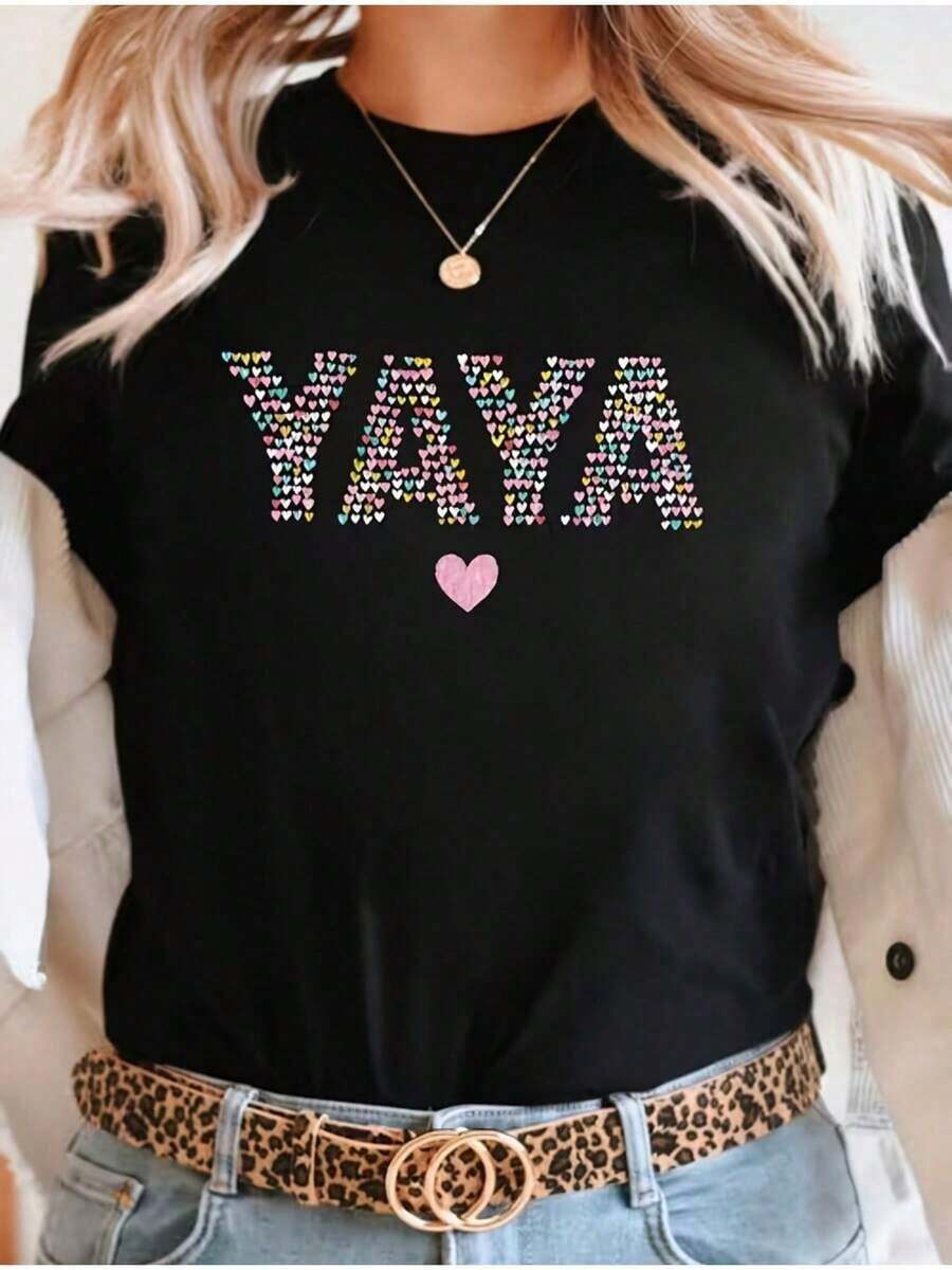 1 camiseta de manga corta con cuello redondo | Patrones geométricos modernos y únicos, adecuados para primavera, otoño y verano, ideales para viajes informales y uso en casa, perfectos para conjuntos de vacaciones y regalos. - Negro - Ver 1