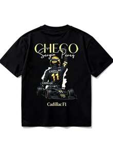 Hombre002-1 | Camiseta para hombre con estampado del piloto Sergio Pérez "Checo" del equipo Cadillac F1, diseño gráfico detallado, estilo deportivo moderno, ideal para aficionados al automovilismo y seguidores del equipo Cadillac F1,  actual de moda urbana para eventos deportivos y uso diario - Negro - Ver 6