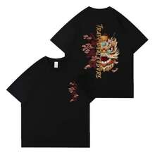 Camiseta De Verano Para Hombre, Estilo Chino, Con Estampado De Danza Del LeóN, Manga Corta, Cuello Redondo, Nueva, Moderna, Casual Y VersáTil - Negro - Ver 6