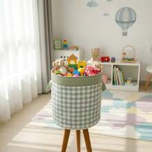 Toy Organizer Basket, Clothes, Checkered Pattern, Cotton Harmony - 1 Piece - Green - View 3