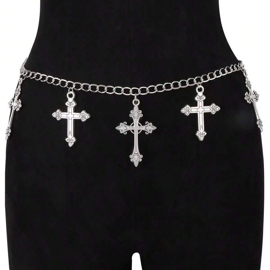 Decoración de cintura cruzada, accesorio de moda versátil y elegante de estilo punk - Plateado - Ver 1