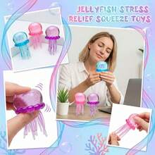 Jellyfish Shaped Stress Relief Squeeze Toy | Soft And Slow Rebound Sensory Stress Relief Toy, Helps Relax Hands And Mind | ASMR Stress Relief Desktop Decor For Office, Home And Study | Decorative Desktop Accessory With Marine Aesthetics | Creative Party Favor, Gift Bag Filler And Unique Gift | Suitable For Adult Birthday, Holiday And Special Occasion Gifts | Adorable Ocean Themed Sensory Toy To Relax And Relieve Anxiety - Multicolor - View 5