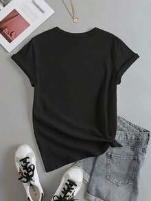 Camiseta de moda de primavera-verano para mujer con estampado vintage del año 1978 - Blusa casual estampada para salidas. - Negro - Ver 5