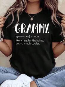 Women's Grammy Definition T-Shirt, Great Gift For Grandma, Mother's Day Gift, Funny Grandma T-Shirt, Cotton Slogan T-Shirt, 220g - Vintage Urban Style, Unisex, Loose Fit, Cotton, Short Sleeve, Crew Neck, 100% Cotton - 黑色 - 查看 7