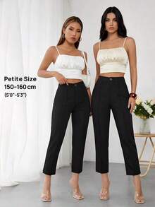 PETITE Pantalones De Mujer De Primavera De Cintura Alta Con Pliegue Prensado Cónico - Negro - Ver 7