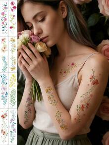 8pcs/Set,Tattoo Tattoos,Y2k,Plant Flowers With Multiple Vine Elements,Semi Permanent Tattoo,Tattoo Fake,Hand Tattoo,Fake Tattoos,Fake Tattoo,Temporary Tattoos,Tattoo Supplies,Tattoo Kit,Tattoo Stickers,Tattoo Waterproof Long Lasting,Tatooes For Women,Back Tattoo,Arm Tattoo,Tattoos On The Legs,Festival,Rave - Multicolor - View 2