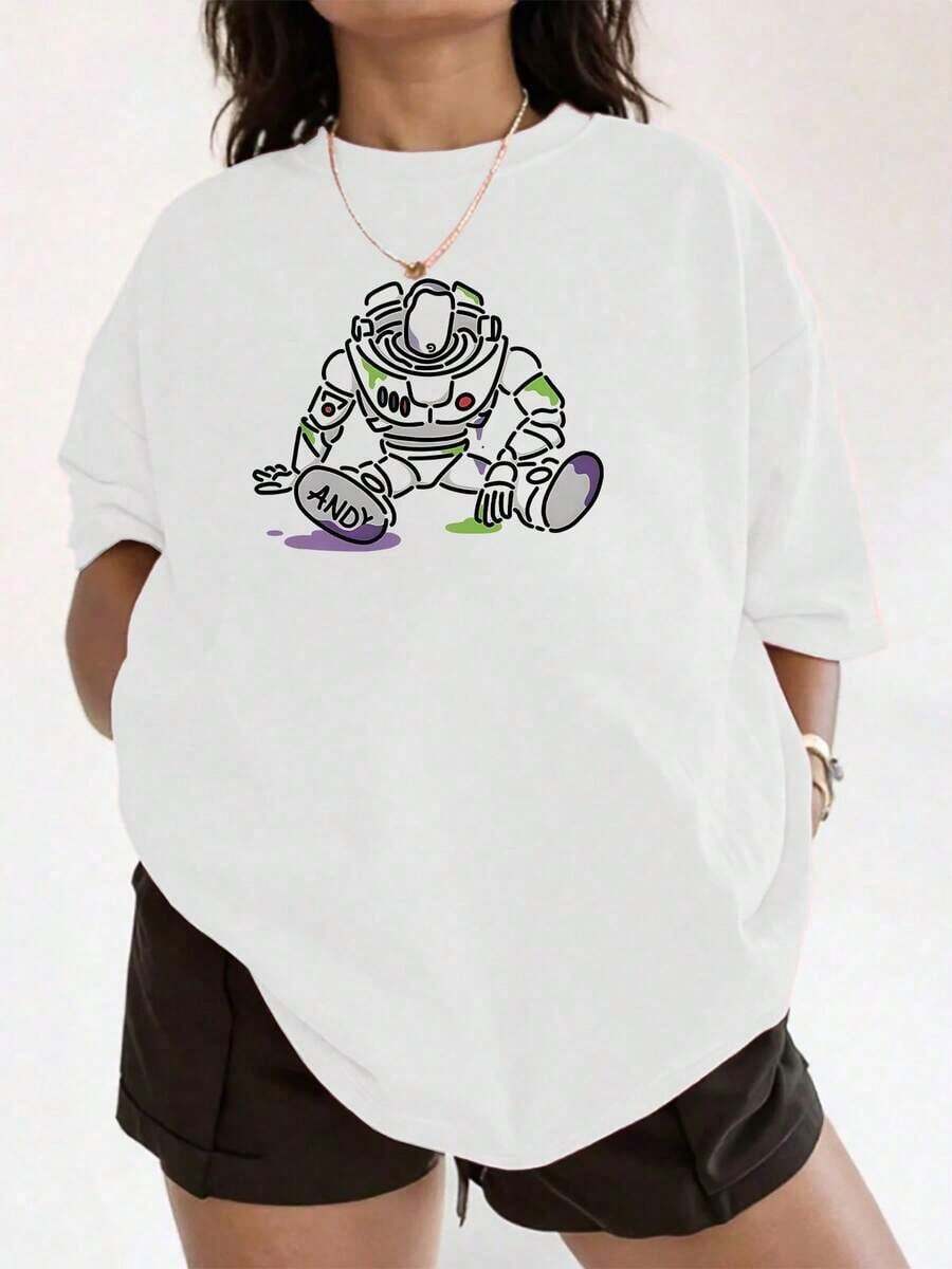 ComfortableFigura de un robot simbólico que representa la fuerza interior y la capacidad de levantarse tras las caídas transmitiendo esperanza y energía positiva camisetas de mujer 100% algodón blanca casual cómoda 220gFashion All-match Women's Short Sleeve T-shirt, Basic Style for Inner & Outer Wear - Blanco - Ver 1