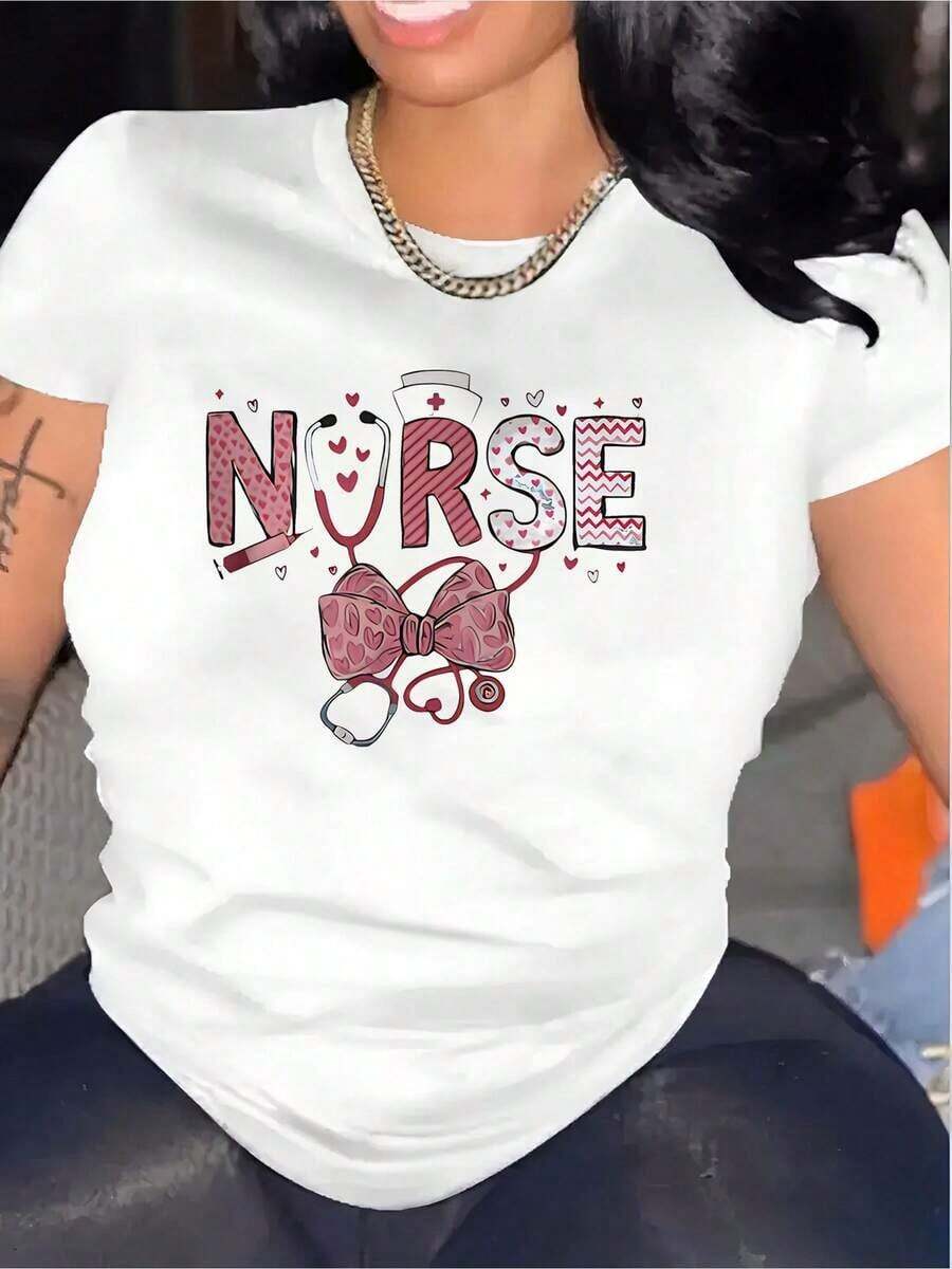 playeras de mujer algodon Women Pure Cotton White T Shirt Heartfelt Nurse Love Care Tee >ropa - Blanco - Ver 1