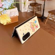 1个冰晶玻璃手机壳，花卉兔子图案，流行、可爱、轻巧、防震、防滑，适用于三星折叠屏手机，兼容Galaxy Z Flip7、Z Flip7FE、Z Flip6、Z Flip5、Z Fold7、Z Fold6、Z Fold5、Z Fold4，适合作为女孩礼物、毕业礼物或返校礼物。 - 彩色 - 查看 4