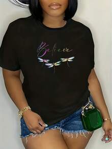 1 camiseta casual negra de talla grande para mujer, top de manga corta con cuello redondo elástico, adecuada para primavera/verano, lavable a máquina, cómoda para uso diario, material opaco, 180g, 100% algodón. - Negro - Ver 7
