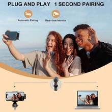 Wireless Lavalier Microphone For Smartphone, Plug-Play Wireless Microphone For Video/Audio Recording, Clip On Lapel Mic For Interview/Vlog/Teaching - Black - View 5