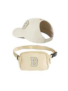 2pcs/Set Ensemble de Casquette de Baseball et Sac de Poitrine Unisexe 26 Lettres, Style Y2K Mode Décontractée pour Queue de Cheval et Chignon Désordonné, Porte-Monnaie Portable pour Téléphone, Convient pour les Sports de Plein Air Printemps/Été, Accessoires de Mode, Cadeau de Vacances - Beige - Voir 9
