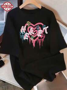 Camiseta de Mujer: Camiseta de Verano Moderna de Algodón Puro, Cuello Redondo Holgado, Ropa Versátil para Mujer, Camiseta Casual Cómoda para Adolescentes, Tops de Manga Corta Vibrantes y Juveniles para Uso Diario. - Negro - Ver 12