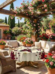 1/2pcs Tablecloth, Vintage Red & Gold Floral Butterfly Pattern Tablecloth, Polyester Material, Suitable For Kitchen, Dining Room, Coffee Table, Picnic, Camping, Countryside Decor, Square Or Round Shape, Holiday Atmosphere Table Decor - Multicolor - View 14