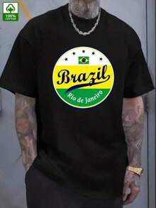 2026 -Shirt, Kids Tee, Soccer Jersey, Boys Summer Outfits, Family Matching Outfit, 's Brazil & Brazilian-Shirt - Portuguese Text & De Janeiro Print, Comfortable Short Sleeve Crew Neck Casual Tee Soccer Fans, Summer & Spring Wear, Brazilian Apparel Boy Clothes, Girls Clothes,% Cotton Soccer-Shirt, Sports Fan Adult And Children's Sizes - Negro - Ver 1