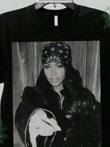 Cute Unisex Premium Casual T-Shirts, AliyAh Vintage 90s T-Shirt, Retro Hip Hop Music T-Shirt, Classic Concert T-Shirt,  Urban Clothing For Fans - 黑色 5 - 查看 6