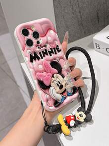 This Disney Mickey Mouse Lanyard Phone Case Is Fully Covered In TPU Material. It's Shockproof, Lightweight, And Compatible With IPhone17/16/11/13/15/15 Plus/15 Pro/15 Pro Max/12/14 Pro Max/11 Pro Max/12 Pro/12 Pro Max/13. This Phone Case Makes A Popular Birthday Gift Or Business Gift; It's Durable, Stain- And Fingerprint Resistant, And Suitable For Both Men And Women. The Set Also Includes A Mickey Mouse Phone Case And A Mickey Mouse Plush Bracelet. It's A Perfect Gift For Friends And Family. This Stylish Phone Case Is Fun, Lightweight, And Durable. IPhone17 Pro Max Phone Case, Minnie Mouse Phone Case. - trắng - Xem 3