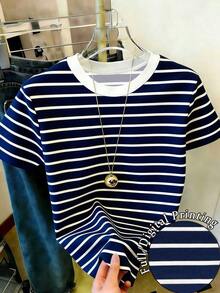 Camiseta de mujer de manga corta y cuello redondo a rayas, casual de verano - Multicolor 6 - Ver 1