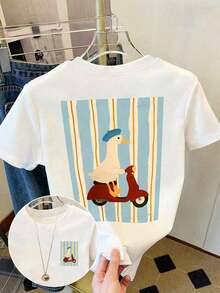 Camiseta de mujer, camiseta de manga corta con gráfico de estilo casual de calle, top de verano lindo - Blanco 5 - Ver 4