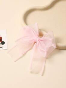 1pc Soft Pink Mesh Ribbon Bow Hair Clip, Fairy-Like Side Clip, Versatile Bangs Clip, Commute Essential Hair Accessory - Pink - View 3