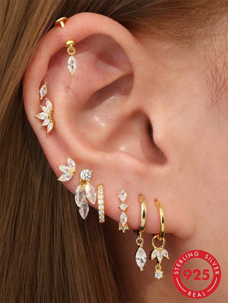 1 pieza Pendientes de botón planos de plata de ley 925, pendientes para perforación de cartílago de la oreja de baja alergia para mujeres, pendientes de cartílago de oreja/nariz chapados en oro de 18K, aptos para uso diario