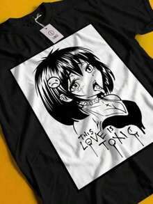 Camiseta de Anime Estilo Ecchi, Camiseta Gráfica Japonesa, Manga Waifu Kawaii, Unisex (13) |     Diseño exquisito |     Suelto y cómodo |     Fácil de combinar | - Negro - Ver 7