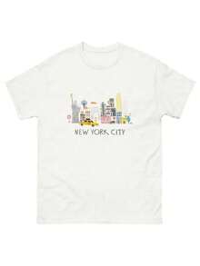 Escena Urbana De Nueva York Con Taxi Amarillo Estatua De La Libertad Y Edificios Emblemáticos Camiseta De Mujer Con Diseño Casual Y Moderno Que Captura La Esencia De La Gran Manzana-Vintage Street Style Unisexoose Cotton Short Sleeve Crew Neck T-Shirt - Blanco - Ver 1