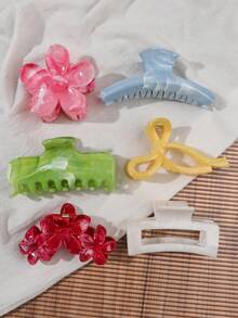 6入組彩虹漸層大理石紋花卉方形髮夾，波希米亞風海灘氛圍，適用於旅行、約會、購物、馬尾、盤髮，夏季百搭髮飾 - 彩色 - 查看 2