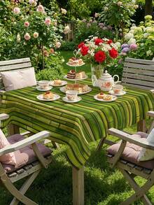 1/2pcs Tablecloth, Bamboo Pattern Tablecloth, Polyester Material, Suitable For Kitchen, Dining Room, Coffee Table, Picnic, Camping, Countryside Decor, Square Or Round Shape Available, Tabletop Protection, Holiday Decoration, Natural Fresh Style - Multicolor - View 8