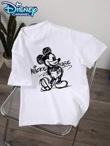 Camiseta Disney Street Wind con estampado de Mickey Mouse en blanco y negro, estampado vintage característico de Disney, manga corta informal, camiseta de algodón informal de verano para hombre, apta para hombres y mujeres, Disneyland, ropa para parejas, uso diario, estilo urbano, vacaciones, campus, fans de Disney, los mejores regalos - Blanco - Ver 2
